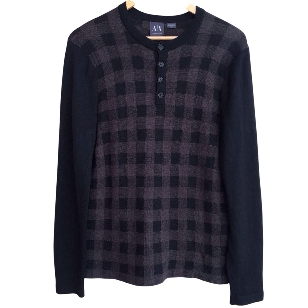 Armani Exchange Merino Wool Blend Checkered Sweater Size Medium
